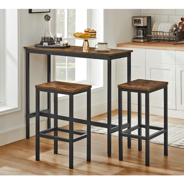 VASAGLE Bartisch Essgruppe, Industrie-Design, mit Barhocker Set, mit 2 Stühlen, Stahlgestell