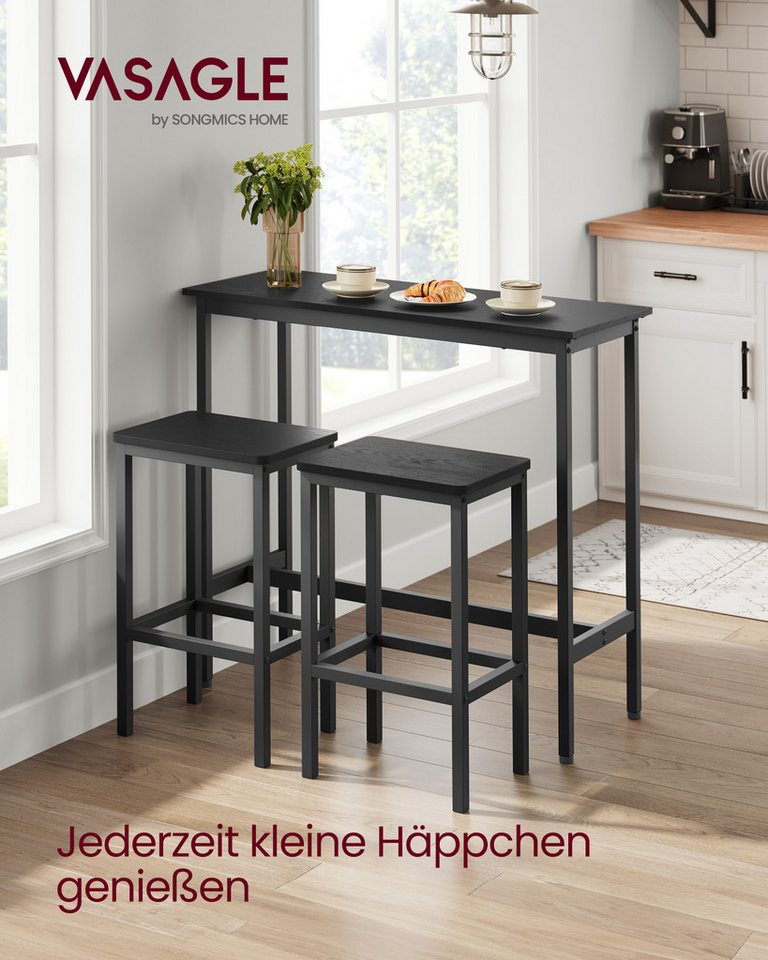 VASAGLE Bartisch Essgruppe, Industrie-Design, mit Barhocker Set, mit 2 Stühlen, Stahlgestell – Bild 2 von 5