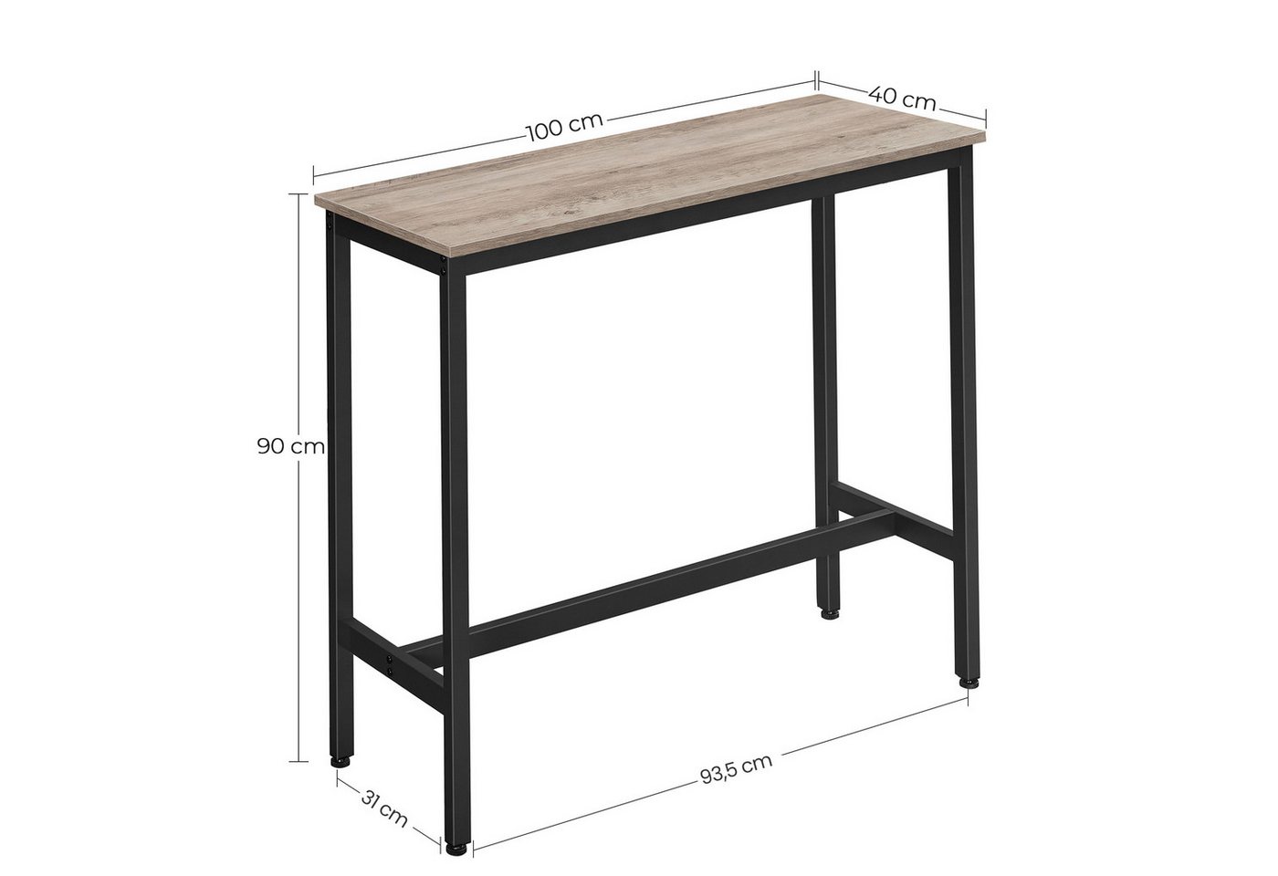 VASAGLE Bartisch Küchentisch, Küchentresen, rechteckiger Stehtisch, Metallgestell, 40 x 100 x 90 cm, einfacher Aufbau, Industrie-Design – Bild 2 von 5