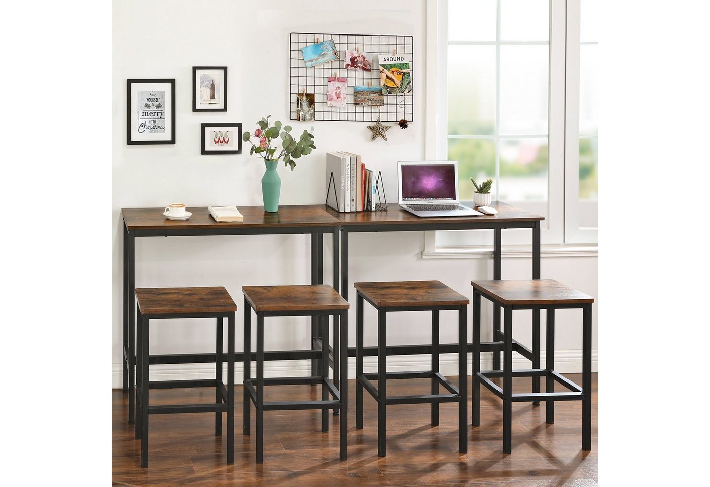 VASAGLE Bartisch Küchentisch, Küchentresen, rechteckiger Stehtisch, Metallgestell, 40 x 100 x 90 cm, einfacher Aufbau, Industrie-Design – Bild 3 von 5