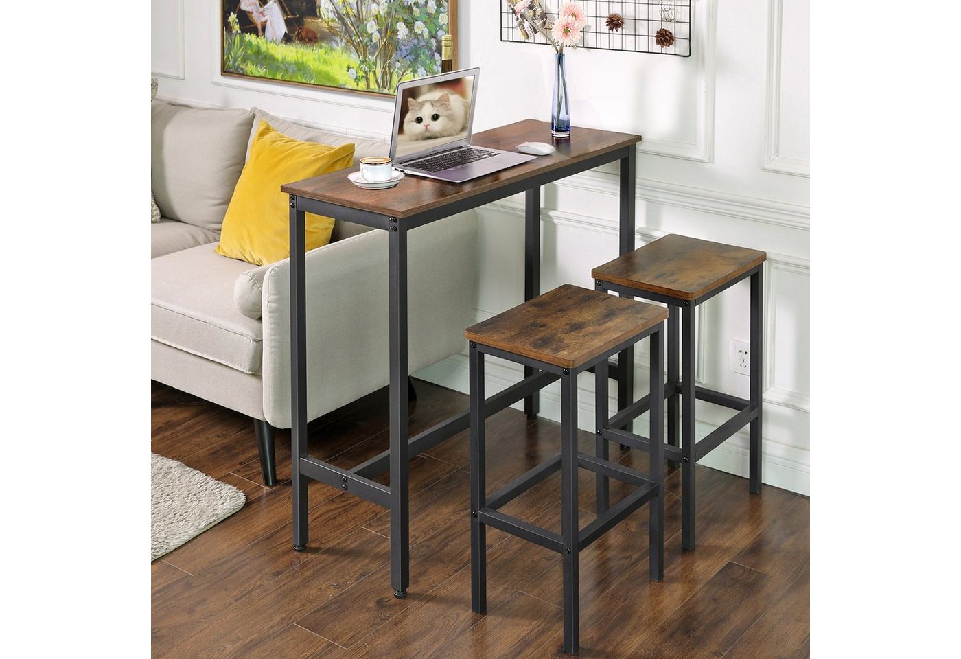VASAGLE Bartisch Küchentisch, Küchentresen, rechteckiger Stehtisch, Metallgestell, 40 x 100 x 90 cm, einfacher Aufbau, Industrie-Design – Bild 4 von 5
