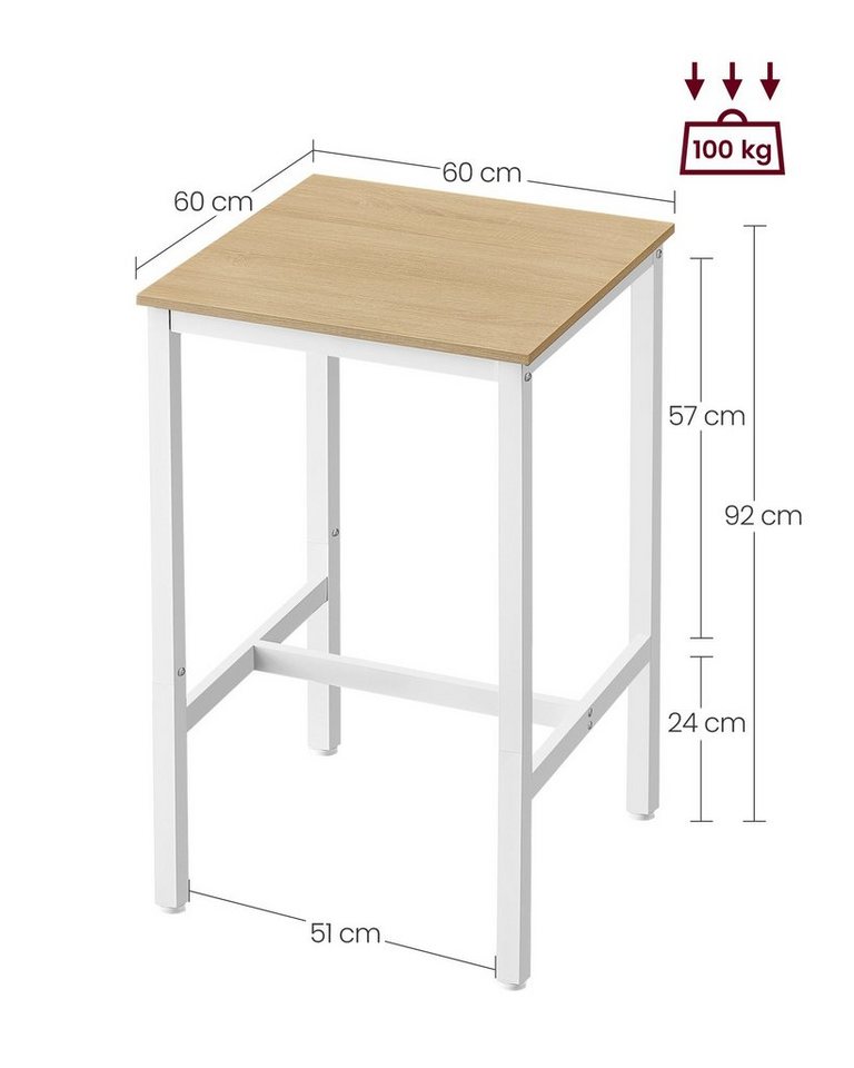 VASAGLE Bartisch Küchentisch,Stehtisch, 60 x 60 x 92 cm, für Küche, Wohnzimmer, einfache Montage, modern, hoch – Bild 2 von 5