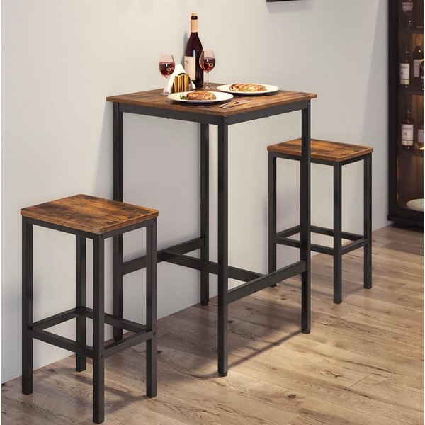 VASAGLE Bartisch mit Barhocker-Set, Esstisch mit 2 Stühlen, Küchentisch klein, Barstühle, für Esszimmer, Küche