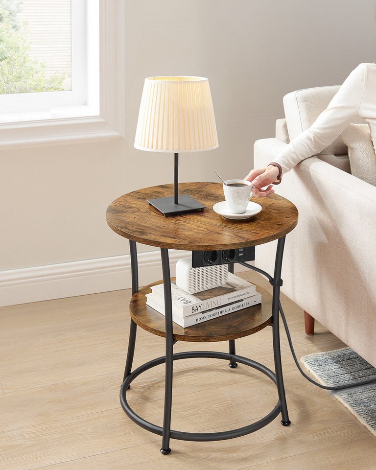 VASAGLE Beistelltisch 2-stufiger Couchtisch, Wohnzimmer, Schlafzimmer, rund, Stahlrahmen, Konsolentisch – Bild 2 von 5