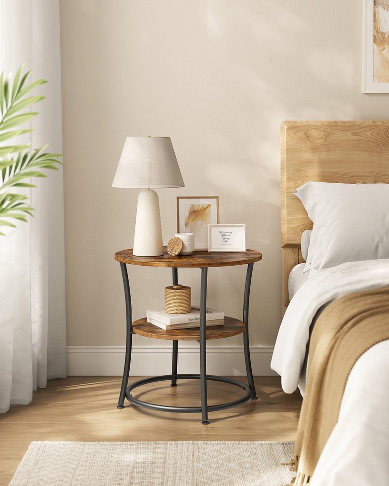 VASAGLE Beistelltisch 2-stufiger Couchtisch, Wohnzimmer, Schlafzimmer, rund, Stahlrahmen, Konsolentisch – Bild 2 von 5