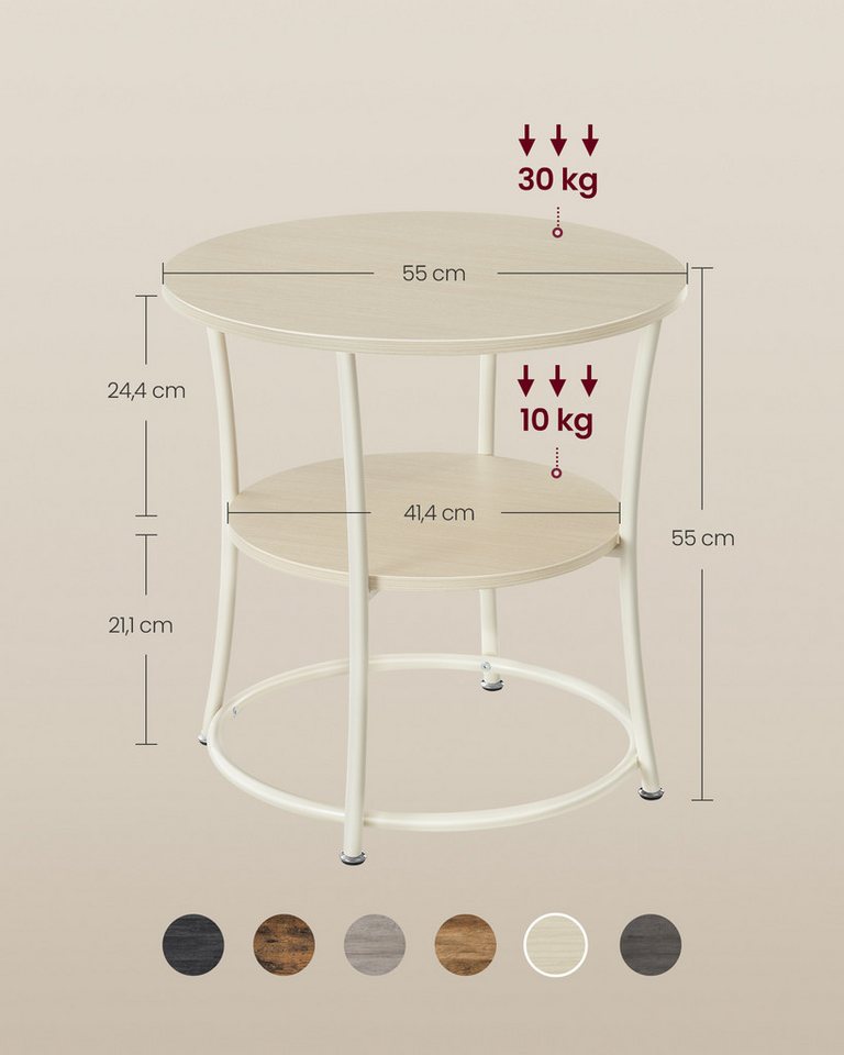 VASAGLE Beistelltisch 2-stufiger Couchtisch, Wohnzimmer, Schlafzimmer, rund, Stahlrahmen, Konsolentisch – Bild 5 von 5