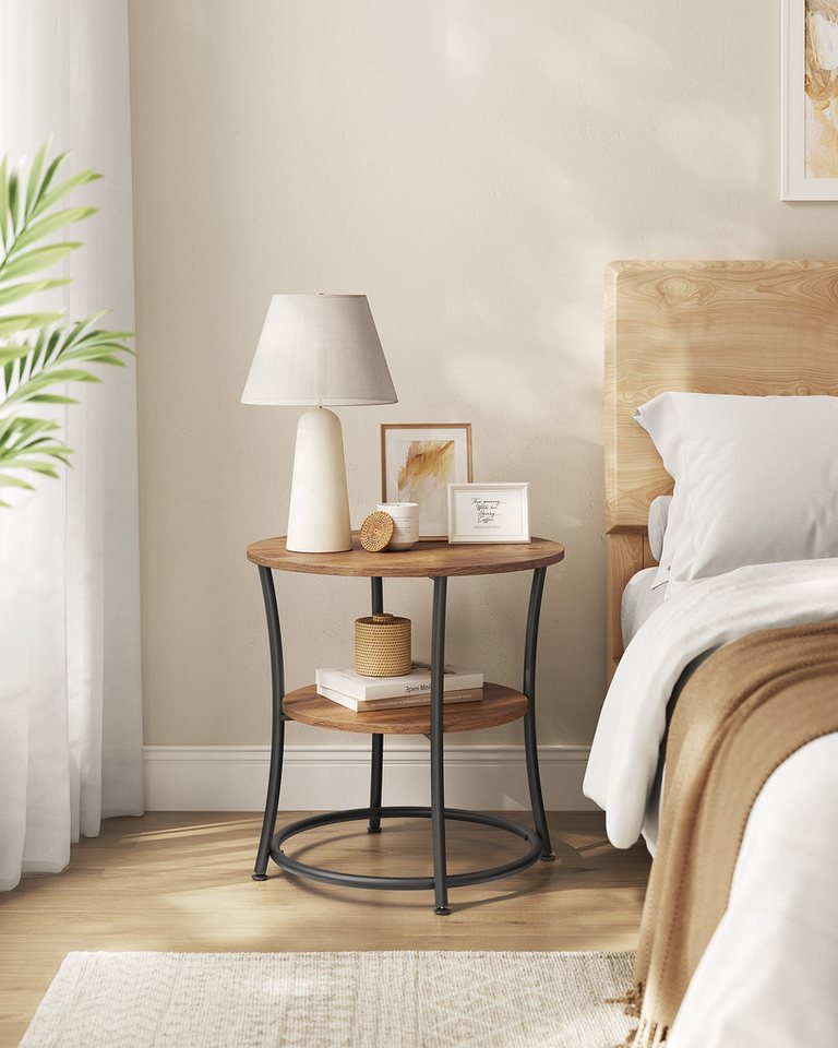 VASAGLE Beistelltisch 2-stufiger Couchtisch, Wohnzimmer, Schlafzimmer, rund, Stahlrahmen, Konsolentisch – Bild 2 von 5