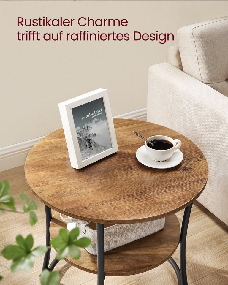 VASAGLE Beistelltisch 2-stufiger Couchtisch, Wohnzimmer, Schlafzimmer, rund, Stahlrahmen, Konsolentisch – Bild 3 von 5