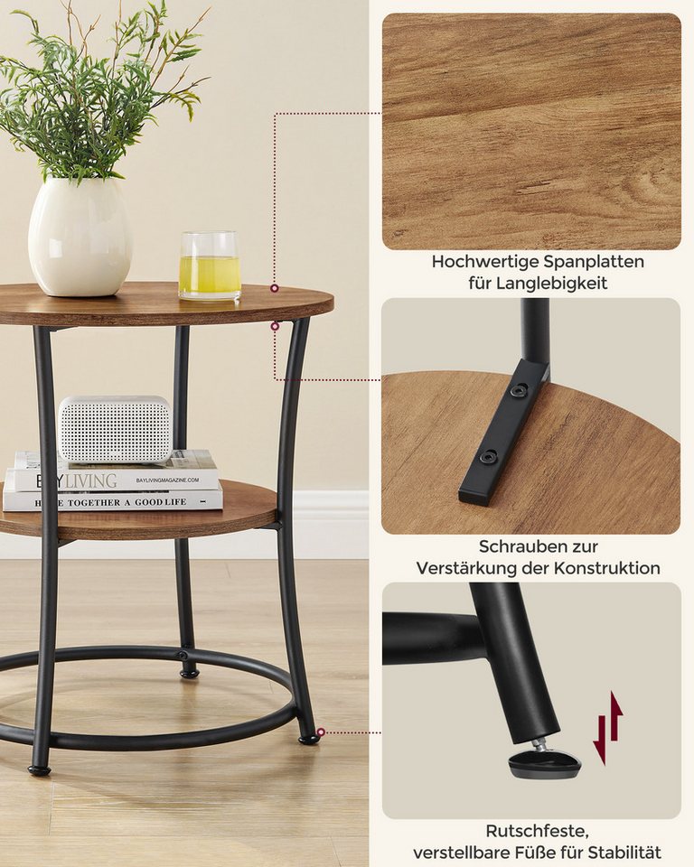 VASAGLE Beistelltisch 2-stufiger Couchtisch, Wohnzimmer, Schlafzimmer, rund, Stahlrahmen, Konsolentisch – Bild 4 von 5