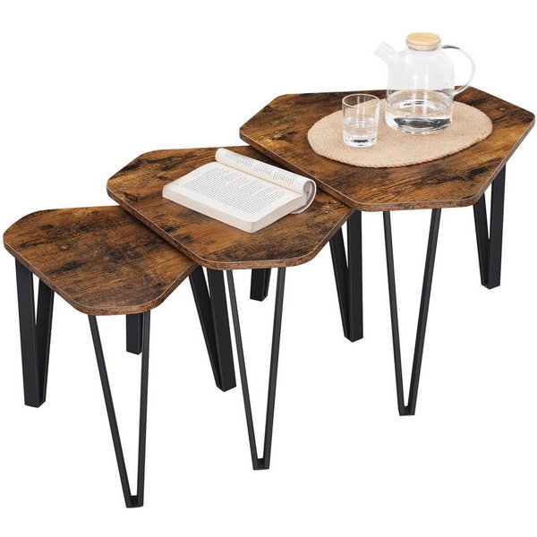 VASAGLE Beistelltisch 3er Set, Couchtisch, Satztische, Nachttisch, mit Metallbeinen, dekorativ, einfacher Aufbau, Industrie-Design
