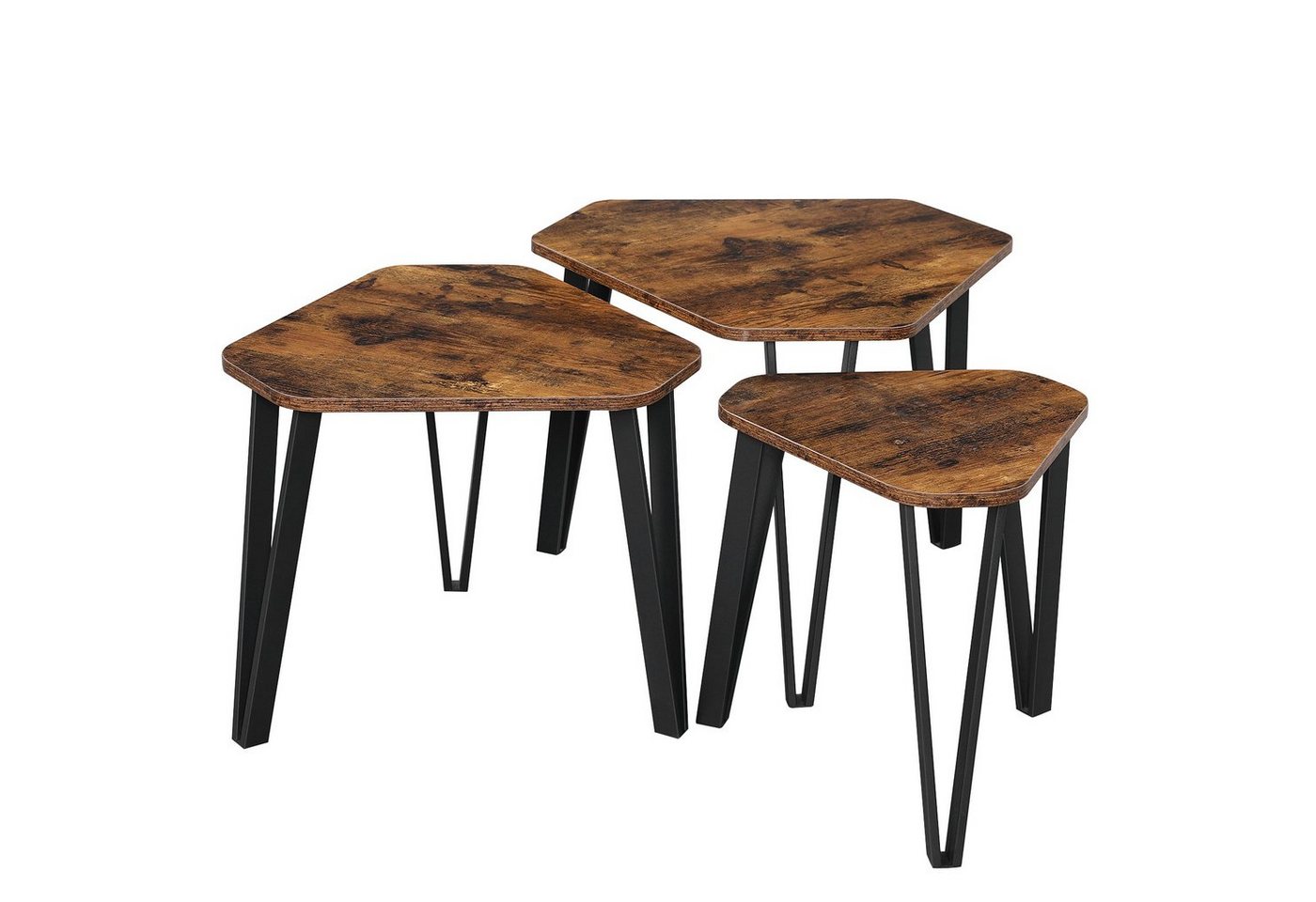 VASAGLE Beistelltisch 3er Set, Couchtisch, Satztische, Nachttisch, mit Metallbeinen, dekorativ, einfacher Aufbau, Industrie-Design – Bild 3 von 5
