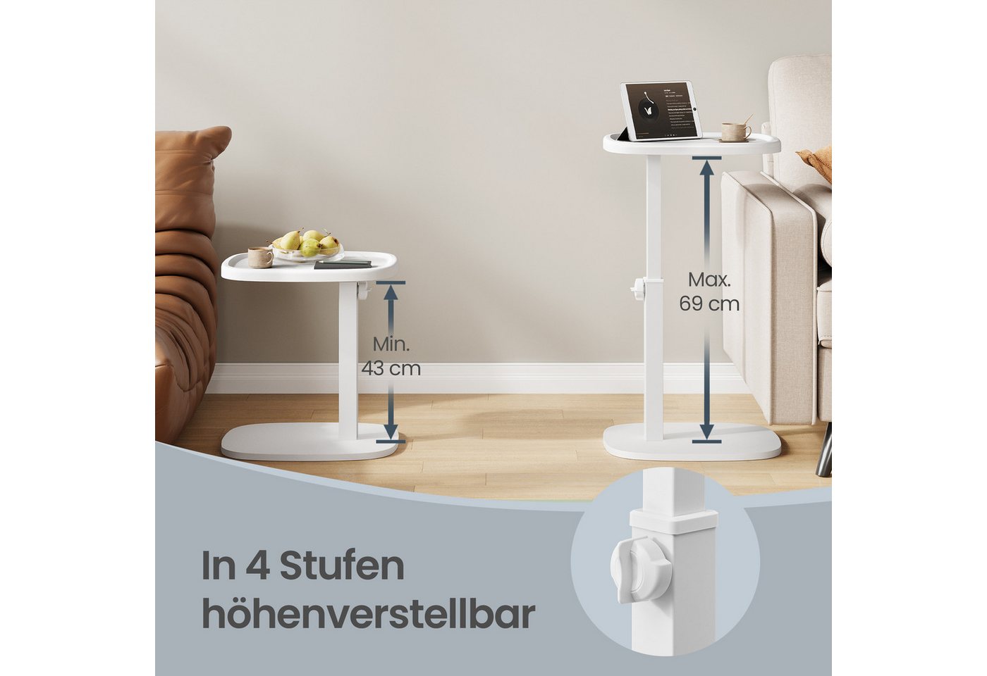 VASAGLE Beistelltisch C-Form, höhenverstellbarer Couchtisch, für kleine Räume, Wohnzimmer, Sofatisch, Wohnzimmer Schlafzimmer, 30 x 40 x 69 cm – Bild 4 von 5