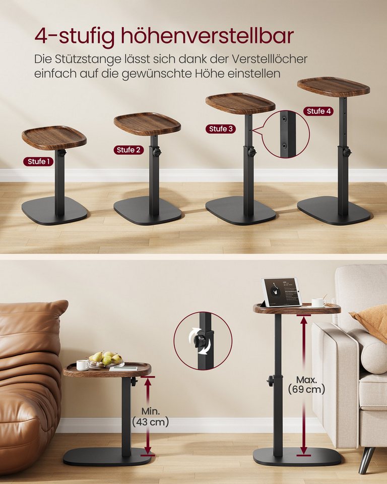 VASAGLE Beistelltisch C-Form, höhenverstellbarer Couchtisch, für kleine Räume, Wohnzimmer, Sofatisch, Wohnzimmer Schlafzimmer, 30 x 40 x 69 cm – Bild 3 von 5