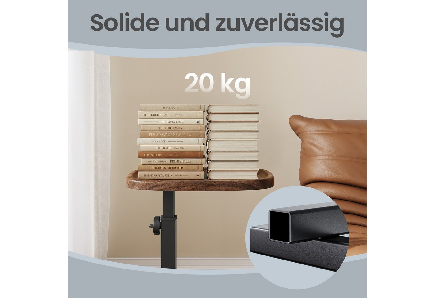 VASAGLE Beistelltisch C-Form, höhenverstellbarer Couchtisch, für kleine Räume, Wohnzimmer, Sofatisch, Wohnzimmer Schlafzimmer, 30 x 40 x 69 cm – Bild 4 von 5