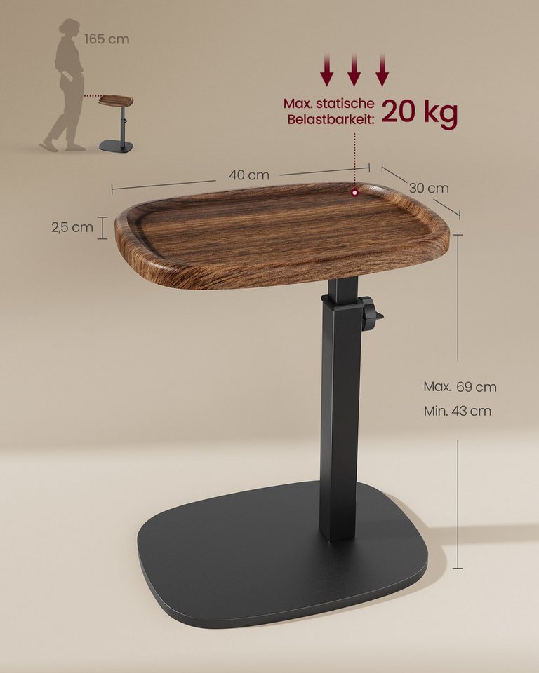 VASAGLE Beistelltisch C-Form, höhenverstellbarer Couchtisch, für kleine Räume, Wohnzimmer, Sofatisch, Wohnzimmer Schlafzimmer, 30 x 40 x 69 cm – Bild 5 von 5