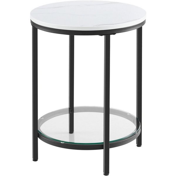 VASAGLE Beistelltisch Holzspanplatte, Hartglas, für Wohnzimmer, Arbeitszimmer, kleine Räume, Nachttisch mit 2 Ebenen, modern