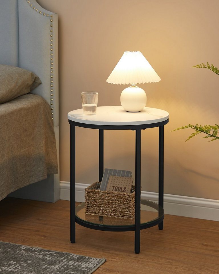 VASAGLE Beistelltisch Holzspanplatte, Hartglas, für Wohnzimmer, Arbeitszimmer, kleine Räume, Nachttisch mit 2 Ebenen, modern – Bild 2 von 5