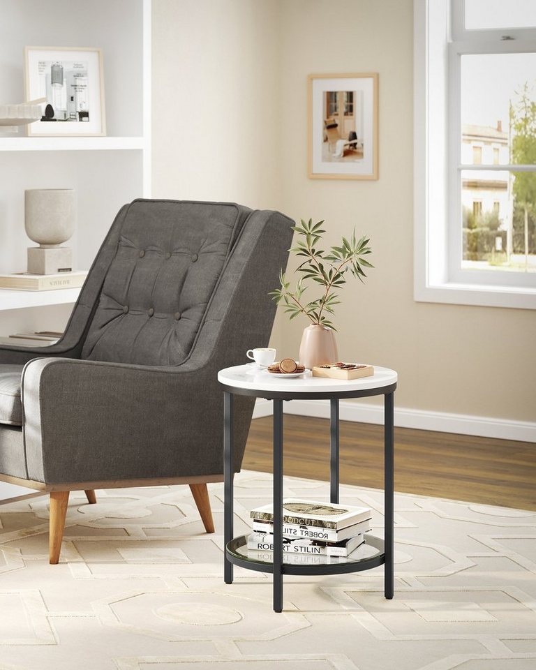 VASAGLE Beistelltisch Holzspanplatte, Hartglas, für Wohnzimmer, Arbeitszimmer, kleine Räume, Nachttisch mit 2 Ebenen, modern – Bild 3 von 5