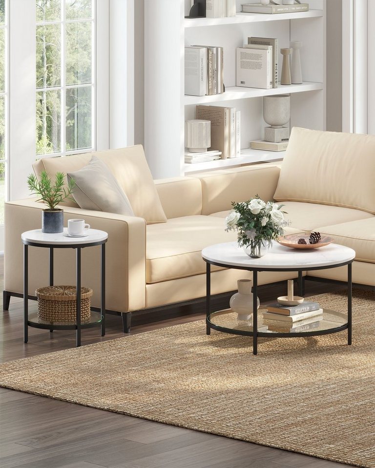 VASAGLE Beistelltisch Holzspanplatte, Hartglas, für Wohnzimmer, Arbeitszimmer, kleine Räume, Nachttisch mit 2 Ebenen, modern – Bild 4 von 5