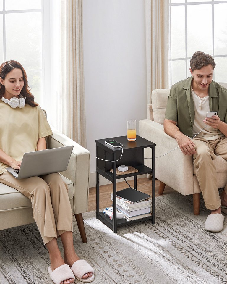 VASAGLE Beistelltisch Nachttisch mit Steckdose, schmal, für Wohnzimmer, Schlafzimmer (1-St), 2 AC-Anschlüsse, 2 USB-Anschlüsse, 30 x 34 x 58 cm – Bild 2 von 5