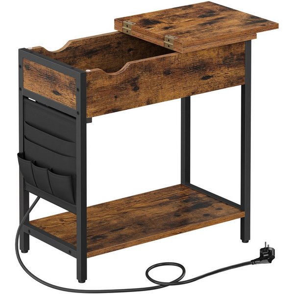 VASAGLE Beistelltisch Nachttisch mit Steckdose, schmal, für Wohnzimmer, Schlafzimmer (1-St), mit USB-Anschlüssen, Tasche, 60 x 31,5 x 60 cm
