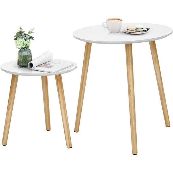 VASAGLE Beistelltisch rund, Couchtisch modern minimalistisch, 2er Set, mit Beinen aus Kiefernholz, skandinavischer Stil, für Wohnzimmer