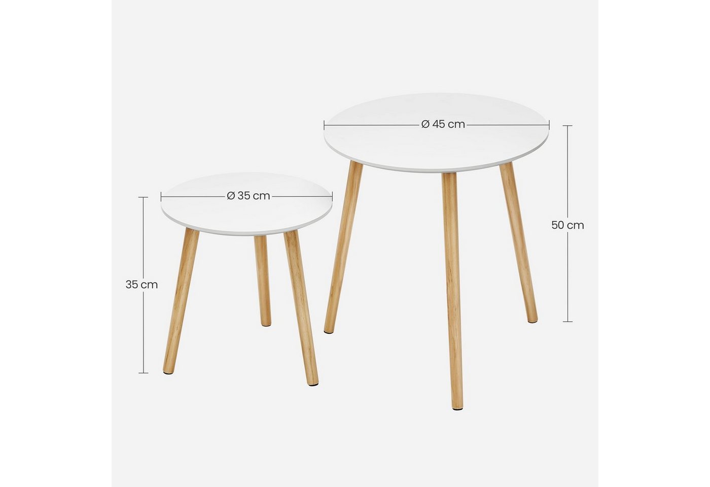 VASAGLE Beistelltisch rund, Couchtisch modern minimalistisch, 2er Set, mit Beinen aus Kiefernholz, skandinavischer Stil, für Wohnzimmer – Bild 4 von 5