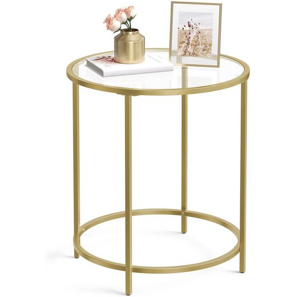 VASAGLE Beistelltisch Beistelltisch rund, kleiner Couchtisch, Glastisch mit Metallgestell, Nachttisch, Sofatisch, Balkon, Hartglas