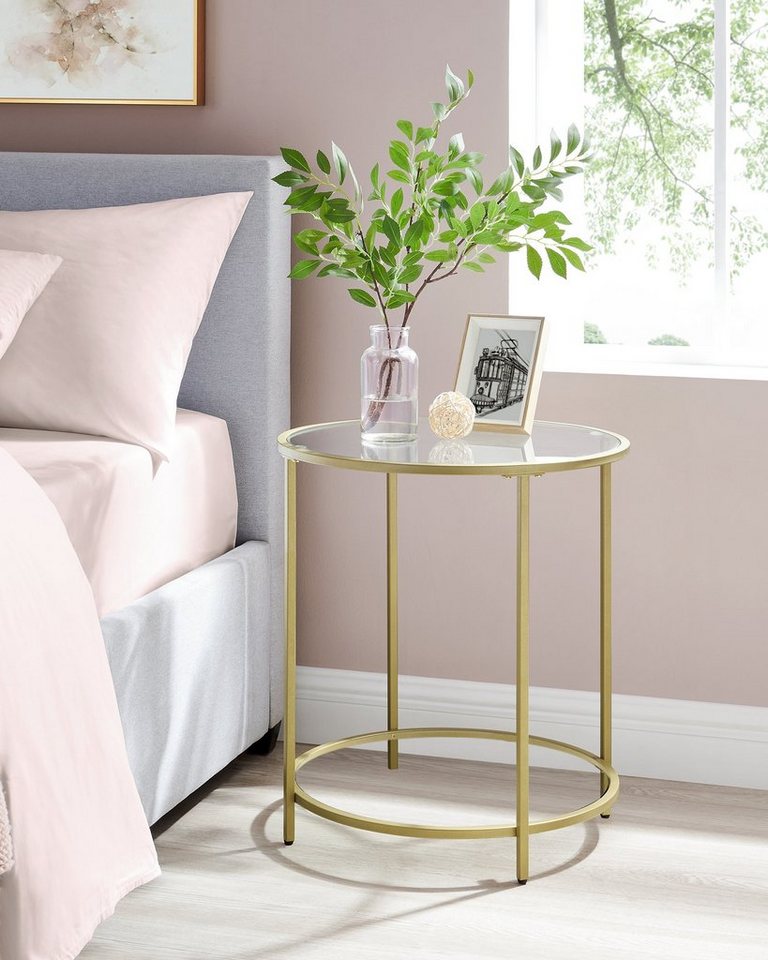 VASAGLE Beistelltisch Beistelltisch rund, kleiner Couchtisch, Glastisch mit Metallgestell, Nachttisch, Sofatisch, Balkon, Hartglas – Bild 2 von 5