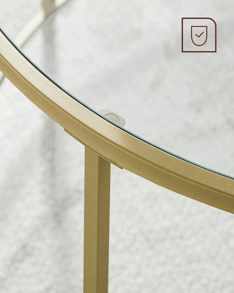 VASAGLE Beistelltisch Beistelltisch rund, kleiner Couchtisch, Glastisch mit Metallgestell, Nachttisch, Sofatisch, Balkon, Hartglas – Bild 4 von 5