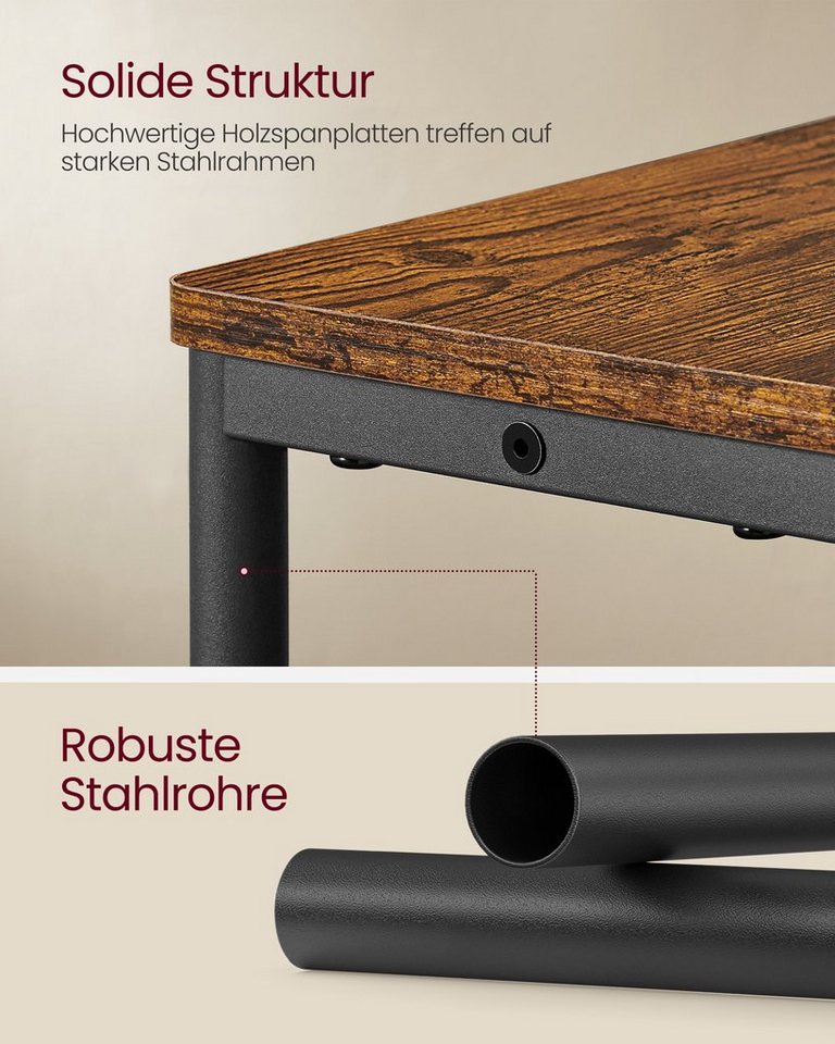 VASAGLE Beistelltisch schmal, Nachttisch, für Wohnzimmer, Schlafzimmer, 18 x 45 x 58 cm, mit Ladefunktion, Couchtisch, 3 Ablagen, vintagebraun-tintenschwarz – Bild 5 von 5