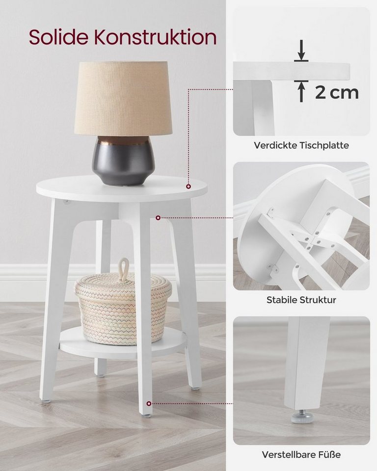 VASAGLE Beistelltisch Sofatisch, kleiner runder Tisch, mit unterer Ablage, moderner Stil, für Wohnzimmer, Nachttisch für kleine Räume, 40x40x50 cm – Bild 4 von 5