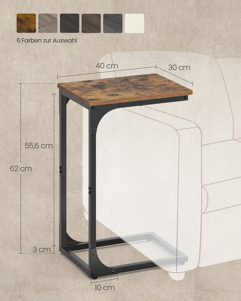 VASAGLE Beistelltisch Sofatisch, C Form, Couchtisch, mit Metallgestell (1-St), industriell, für Wohnzimmer, Schlafzimmer, 30 x 40 x 62 cm – Bild 5 von 5