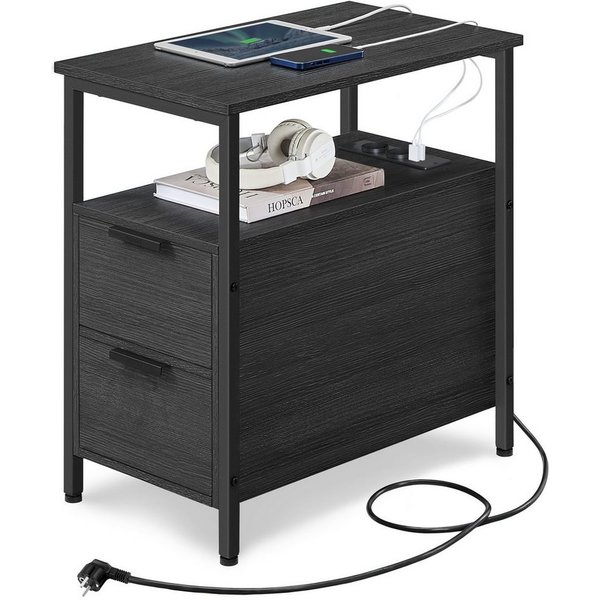VASAGLE Beistelltisch Sofatisch, Nachtschrank für Wohnzimmer, Schlafzimmer (1-St), Nachttisch mit Steckdosenleiste, 2 Schubladen