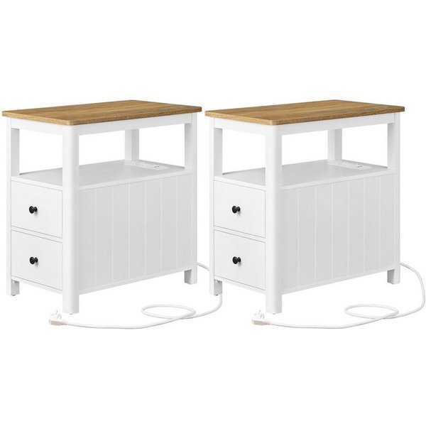 VASAGLE Beistelltisch Sofatisch, Nachtschrank für Wohnzimmer, Schlafzimmer (2-St), Nachttisch mit Steckdosenleiste, 2 Schubladen, 2er Set