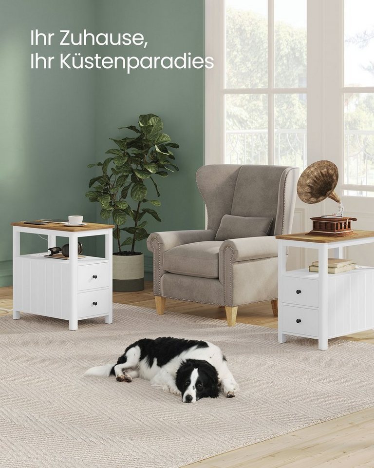 VASAGLE Beistelltisch Sofatisch, Nachtschrank für Wohnzimmer, Schlafzimmer (2-St), Nachttisch mit Steckdosenleiste, 2 Schubladen, 2er Set – Bild 3 von 5