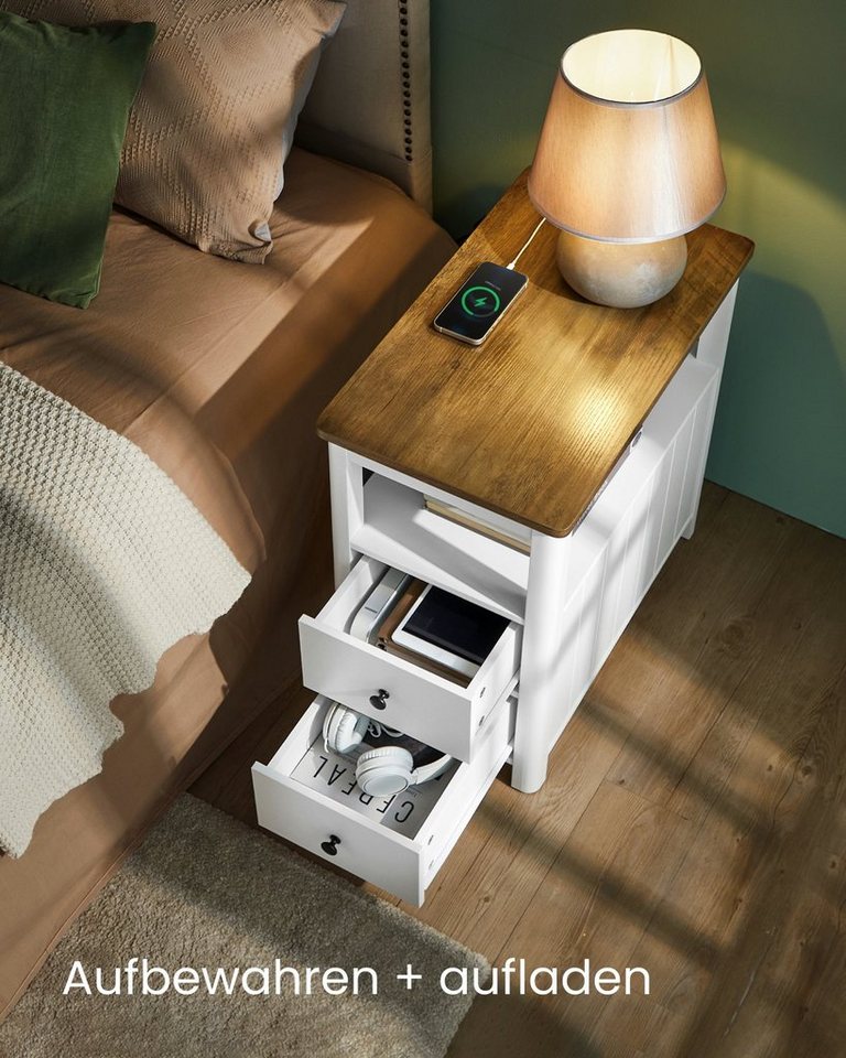 VASAGLE Beistelltisch Sofatisch, Nachtschrank für Wohnzimmer, Schlafzimmer (2-St), Nachttisch mit Steckdosenleiste, 2 Schubladen, 2er Set – Bild 4 von 5