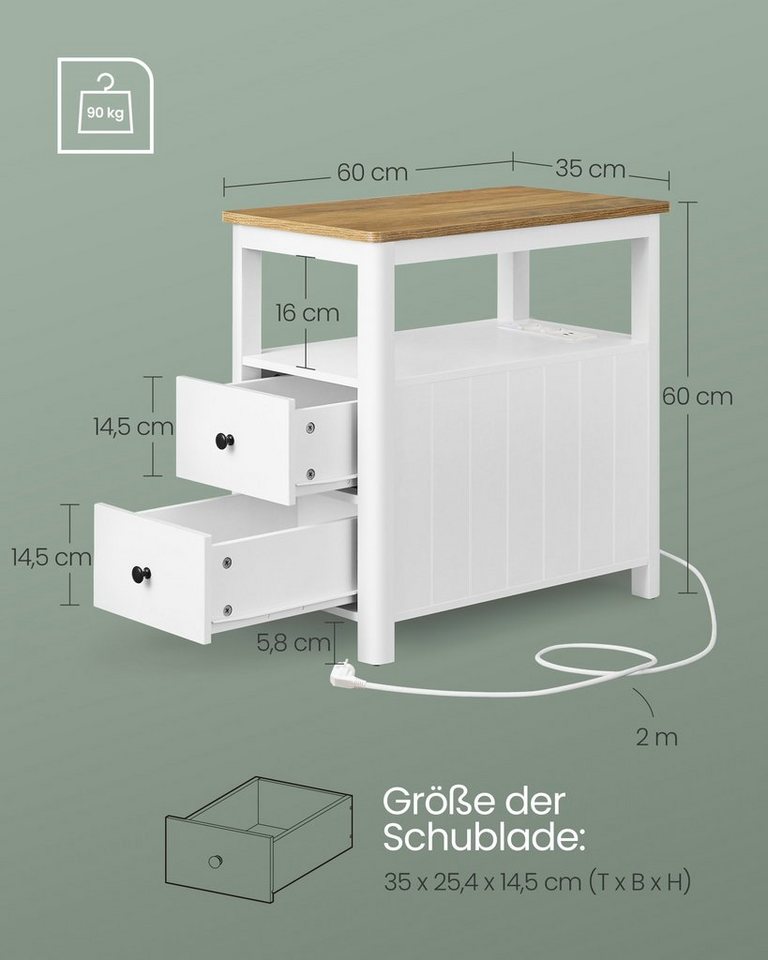 VASAGLE Beistelltisch Sofatisch, Nachtschrank für Wohnzimmer, Schlafzimmer (2-St), Nachttisch mit Steckdosenleiste, 2 Schubladen, 2er Set – Bild 5 von 5