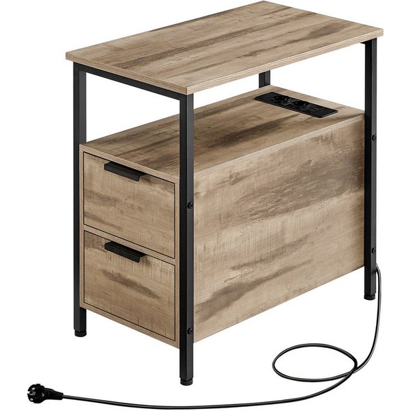 VASAGLE Beistelltisch Sofatisch, Nachtschrank für Wohnzimmer, Schlafzimmer (1-St), Nachttisch mit Steckdosenleiste, 2 Schubladen