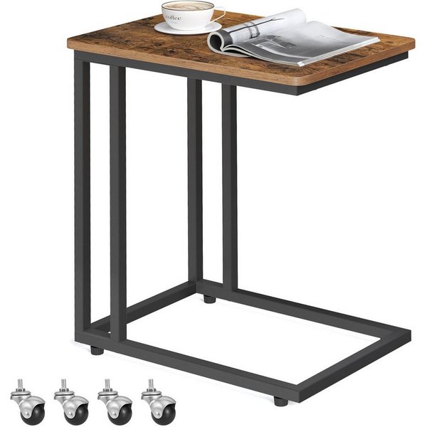 VASAGLE Beistelltisch Sofatisch mit Rollen, C-Form, für Kaffee und Laptop (1-St), 35 x 50 x 60 cm, Wohnzimmertisch mit Metallgestell
