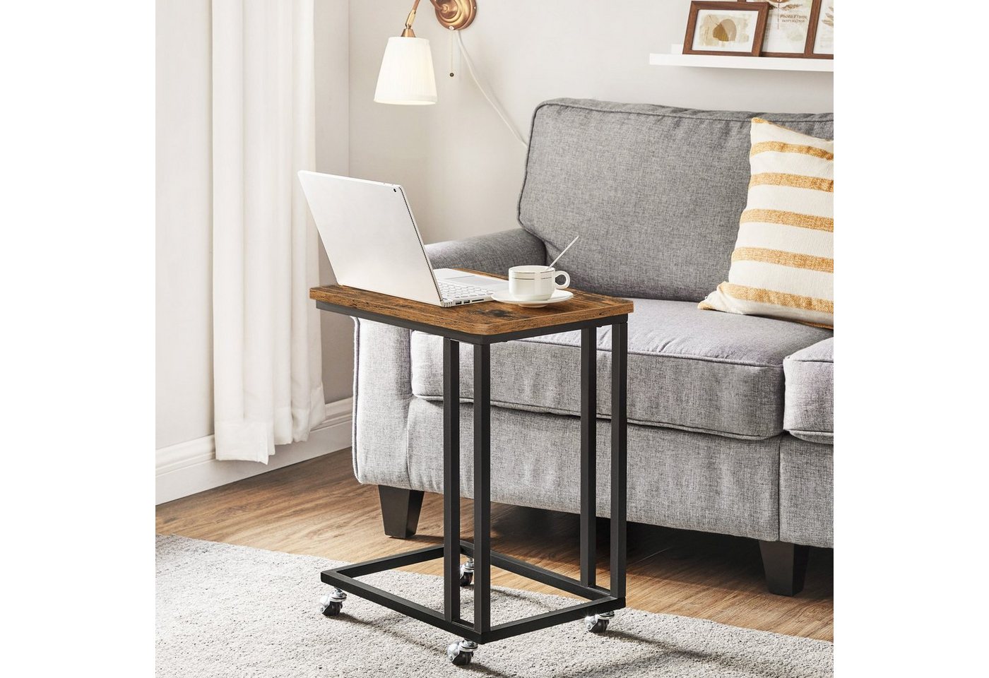 VASAGLE Beistelltisch Sofatisch mit Rollen, C-Form, für Kaffee und Laptop (1-St), 35 x 50 x 60 cm, Wohnzimmertisch mit Metallgestell – Bild 2 von 5