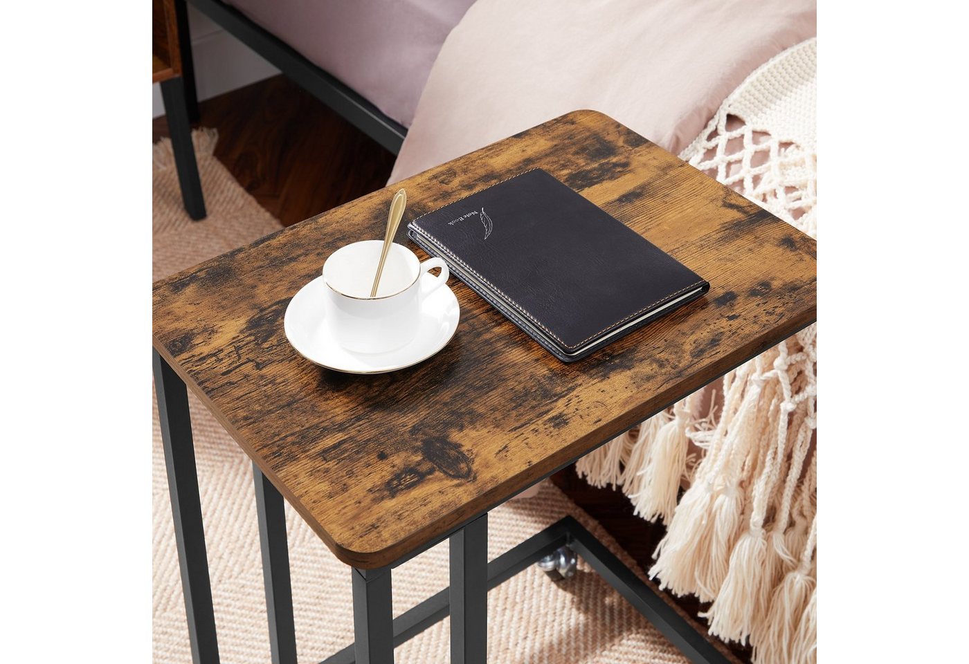 VASAGLE Beistelltisch Sofatisch mit Rollen, C-Form, für Kaffee und Laptop (1-St), 35 x 50 x 60 cm, Wohnzimmertisch mit Metallgestell – Bild 4 von 5