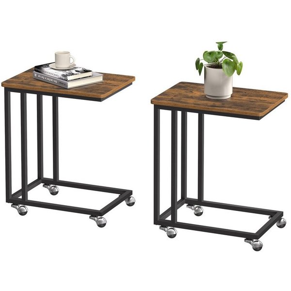 VASAGLE Beistelltisch Sofatisch mit Rollen, C-Form, für Kaffee und Laptop (2-St), 2er Set, 35 x 50 x 60 cm, Wohnzimmertisch mit Metallgestell