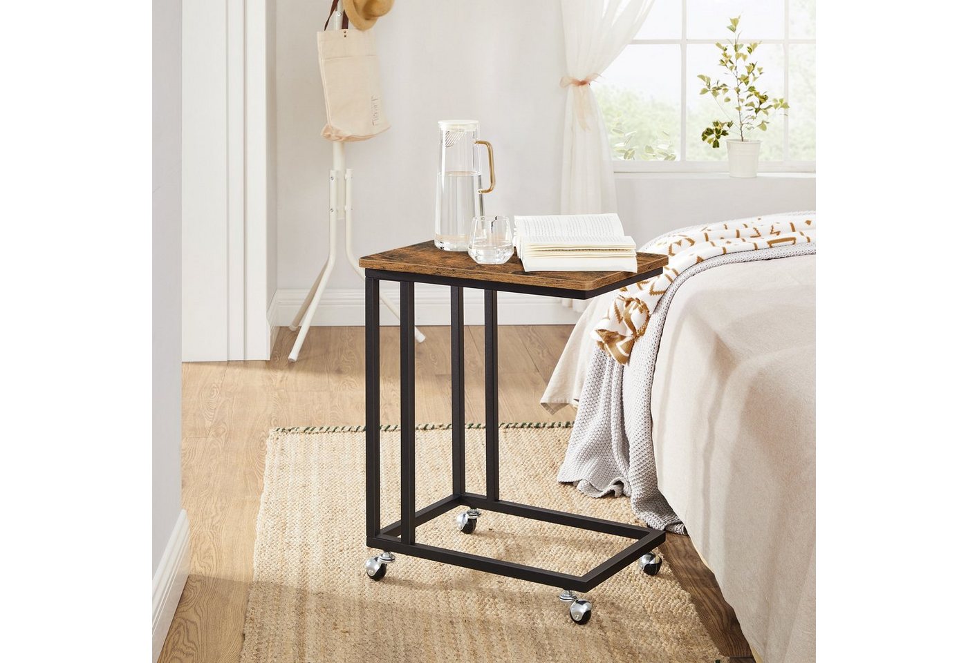 VASAGLE Beistelltisch Sofatisch mit Rollen, C-Form, für Kaffee und Laptop (2-St), 2er Set, 35 x 50 x 60 cm, Wohnzimmertisch mit Metallgestell – Bild 3 von 5