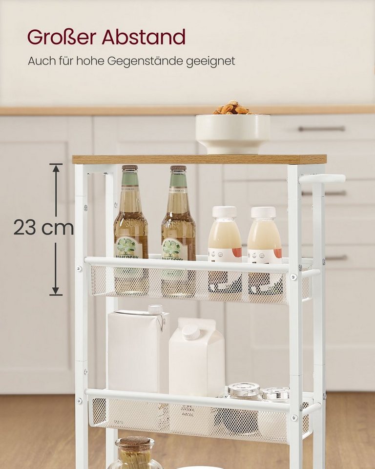 VASAGLE Beistellwagen Küchenwagen schmal, für kleine Räume, Küche, Wohnzimmer, Arbeitszimmer, 4 Ebenen, Nischenregal auf Rollen, Stahl, Griff, 13 x 45,4 x 77 cm – Bild 5 von 5