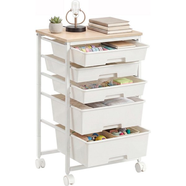 VASAGLE Beistellwagen Rollwagen mit Schubladen, Rollcontainer, Organizer für Küche und Bad, 5 Ebenen Nischenwagen mit Rollen, 39,5 x 28,5 x 63 cm