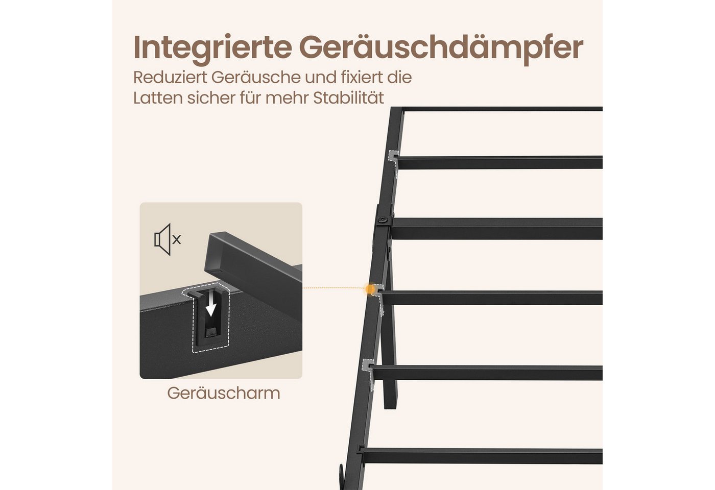 VASAGLE Bettgestell Doppelbettgestell, Unterbettaufbewahrung, einfache Montage, LED-Beleuchtung, USB-A- und USB-C-Anschluss, 160 x 200 cm – Bild 5 von 5
