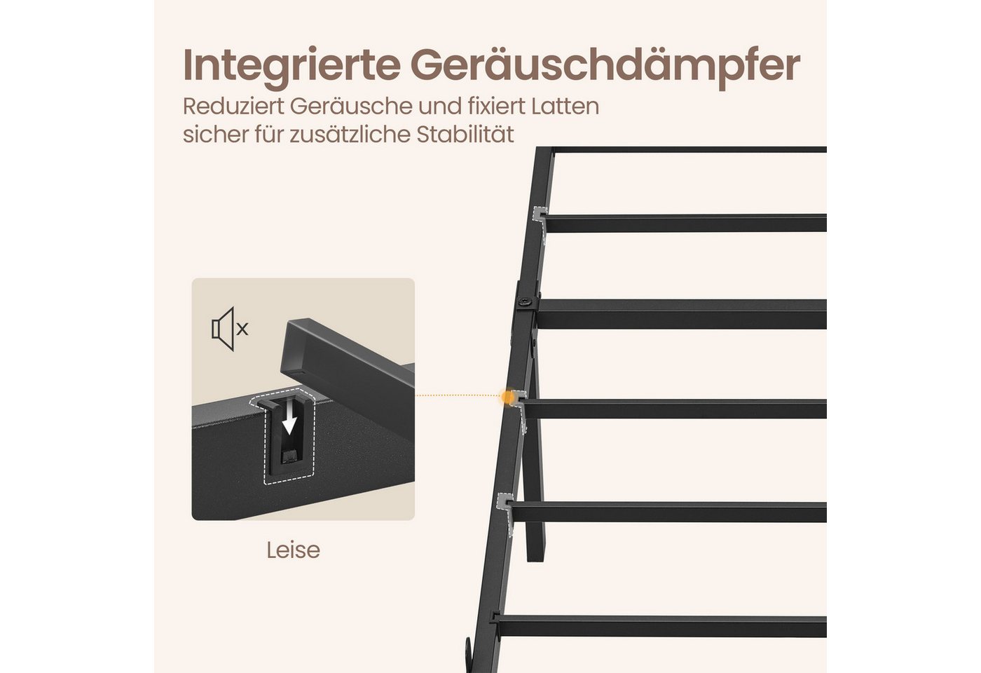 VASAGLE Bettgestell Doppelbettgestell, Unterbettaufbewahrung, einfache Montage, LED-Beleuchtung, USB-A- und USB-C-Anschluss, 90 x 200 cm – Bild 5 von 5
