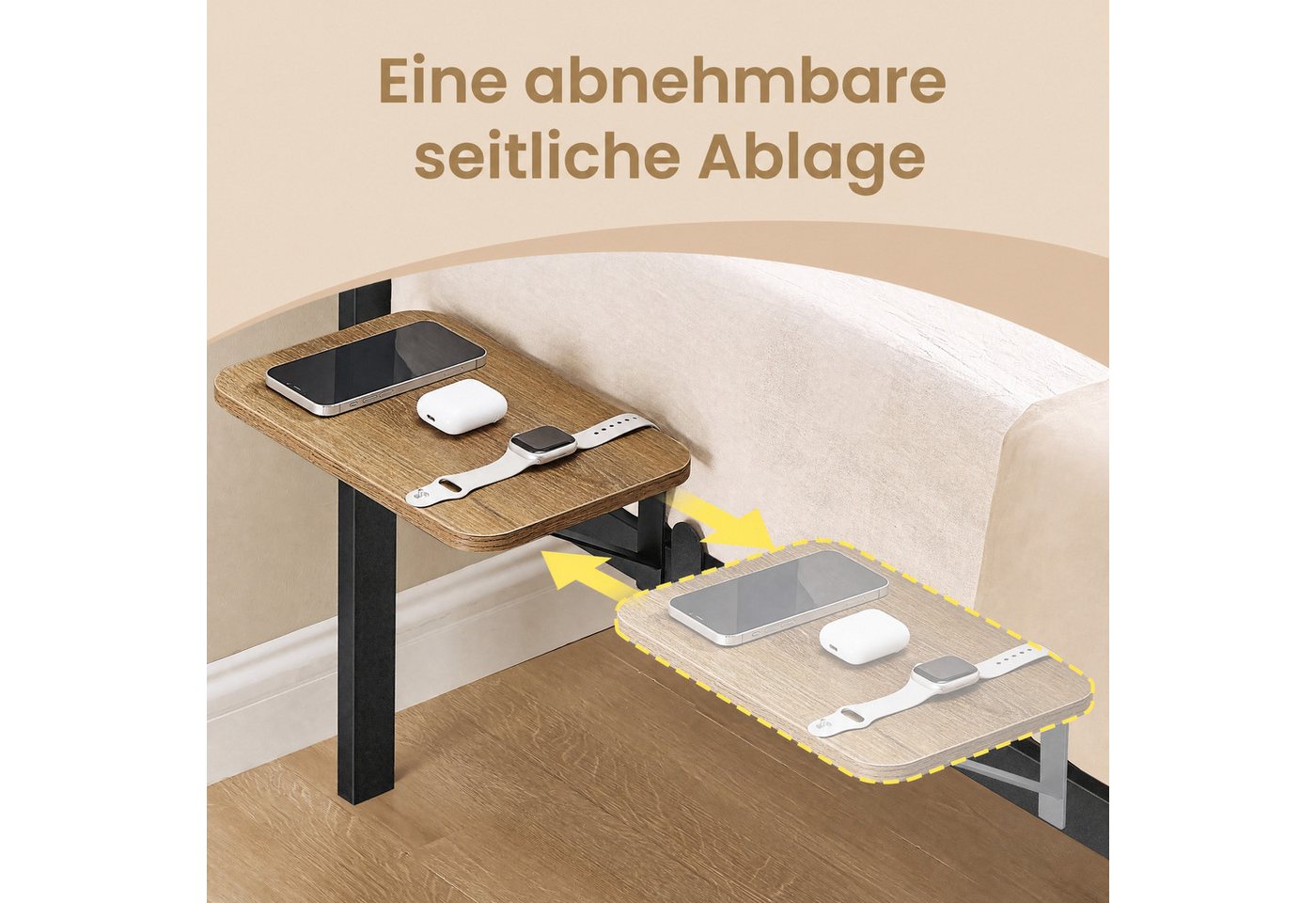 VASAGLE Bettgestell Doppelbettgestell, Unterbettaufbewahrung, einfache Montage, LED-Beleuchtung, USB-A- und USB-C-Anschluss, 120 x 200 cm – Bild 4 von 5
