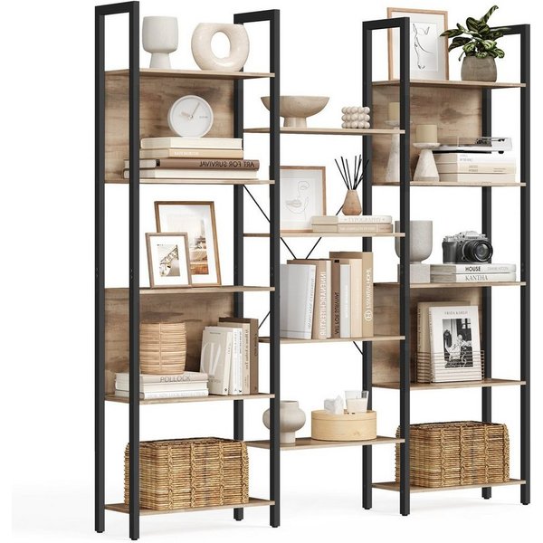 VASAGLE Bücherregal, mit 14 Ablagen, Regal mit Metallrahmen, für Wohnzimmer, Büro